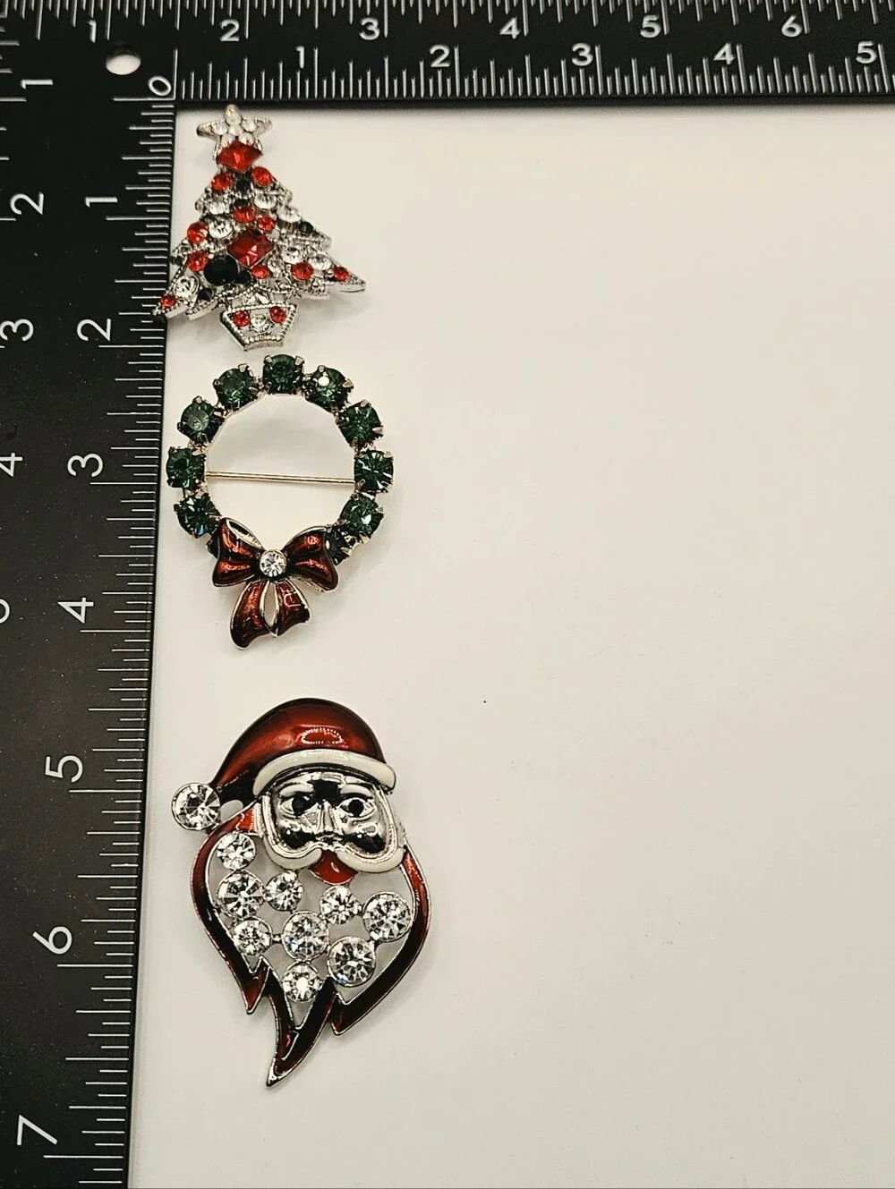 3 Vintage Christmas Brooches Pins Rhinestone Bling Lot